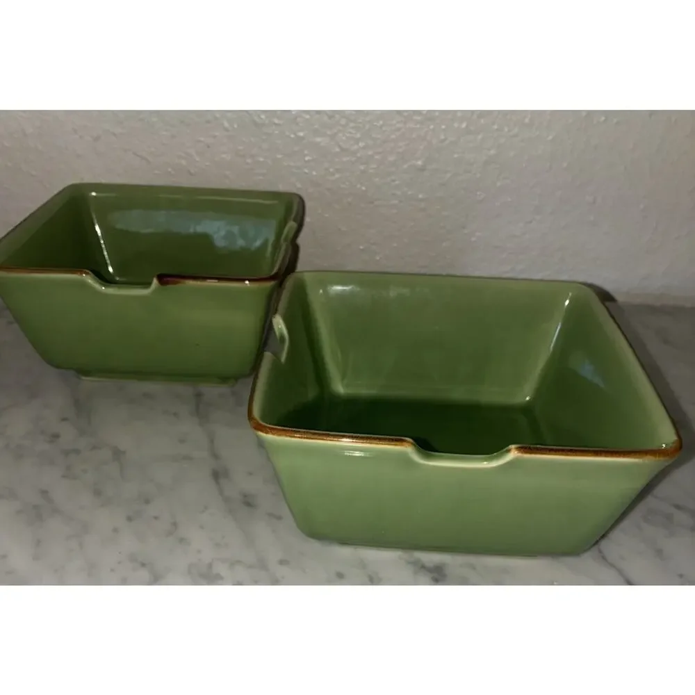 Pottery Barn Square Ramen Rice Noodle Bowl 6” Notch For Chopsticks Green